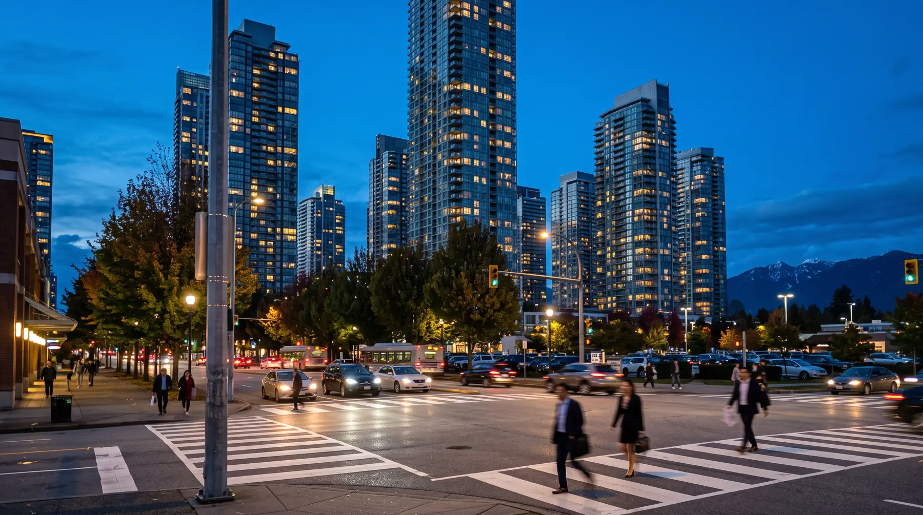 Metrotown residential towers in Burnaby at dusk